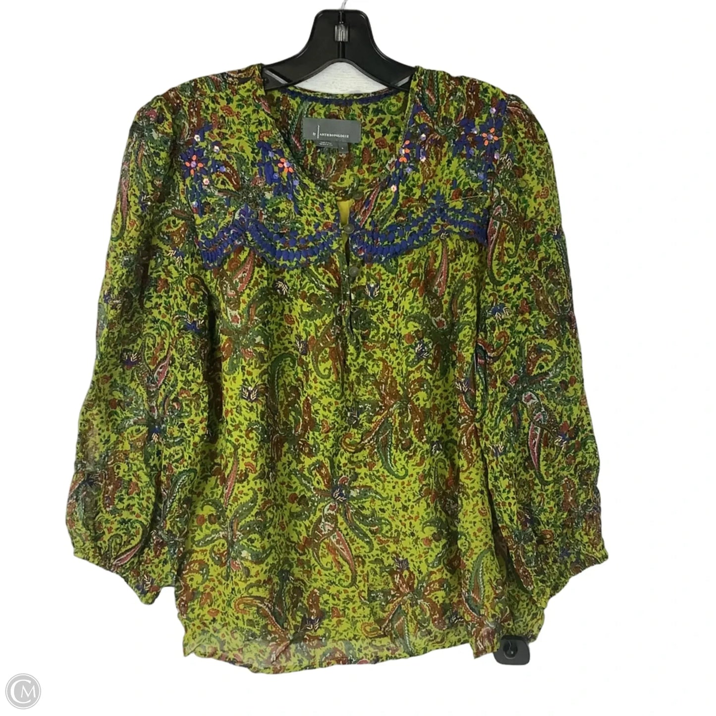 Top Long Sleeve By Anthropologie In Green, Size: S