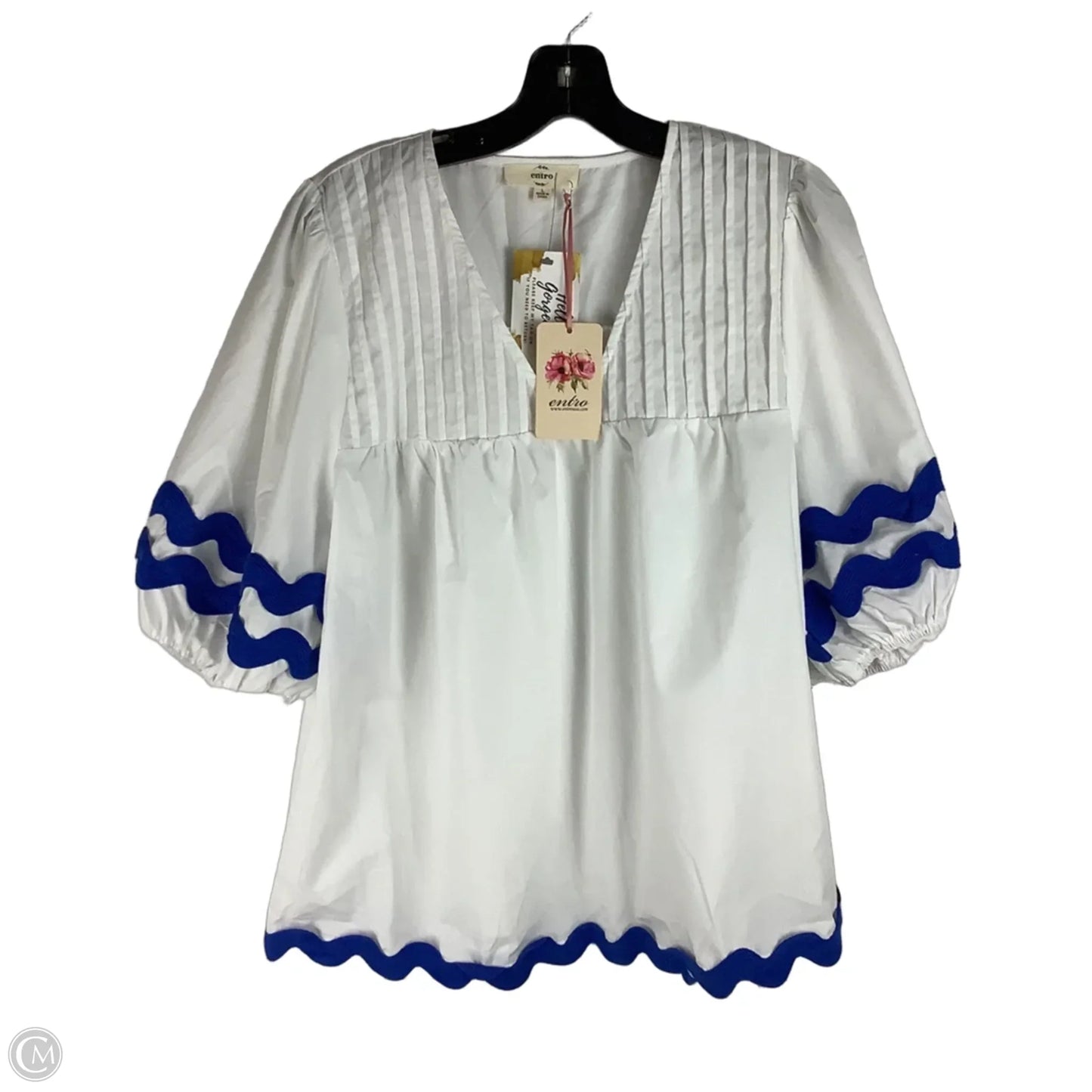Top Short Sleeve By Entro In Blue & White, Size: L
