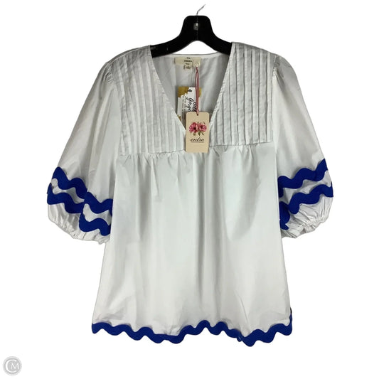 Top Short Sleeve By Entro In Blue & White, Size: L