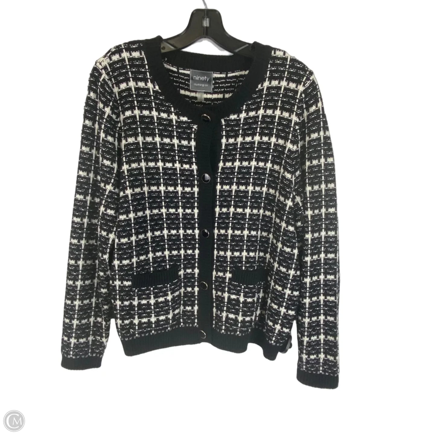 Cardigan By Clothes Mentor In Black & White, Size: L