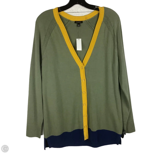 Cardigan By Talbots In Green & Yellow, Size: M