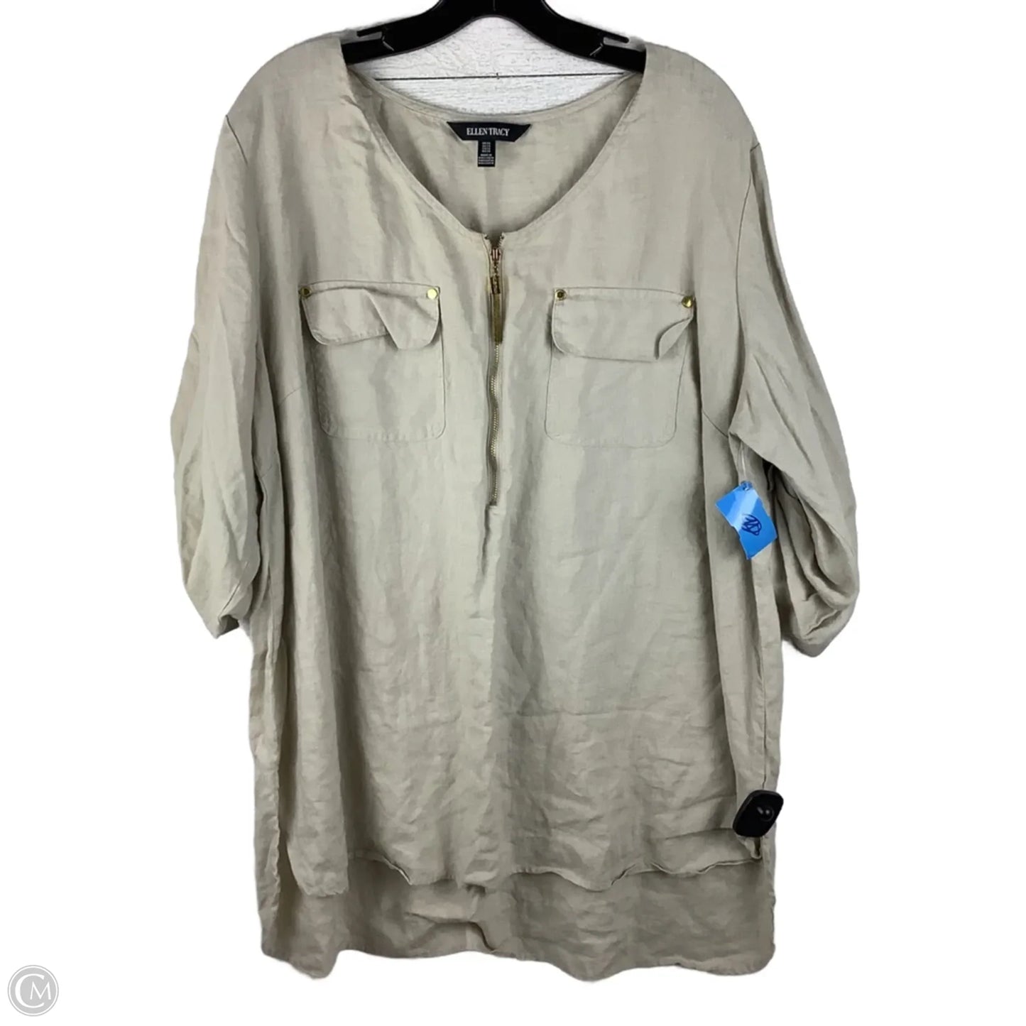 Top Long Sleeve 100% linen By Ellen Tracy In White, Size: 2x