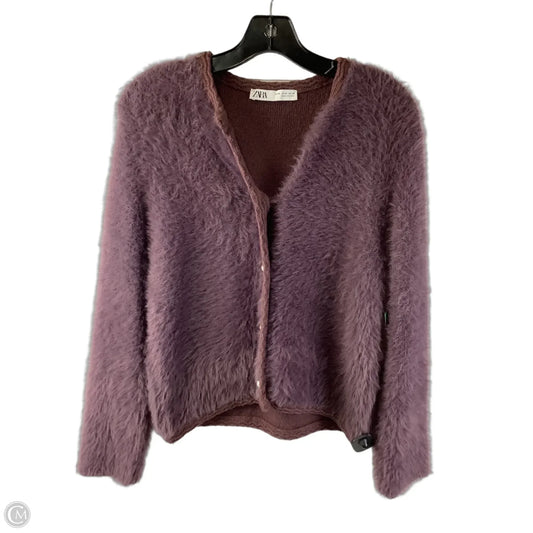 Sweater Cardigan By Zara In Maroon, Size: M