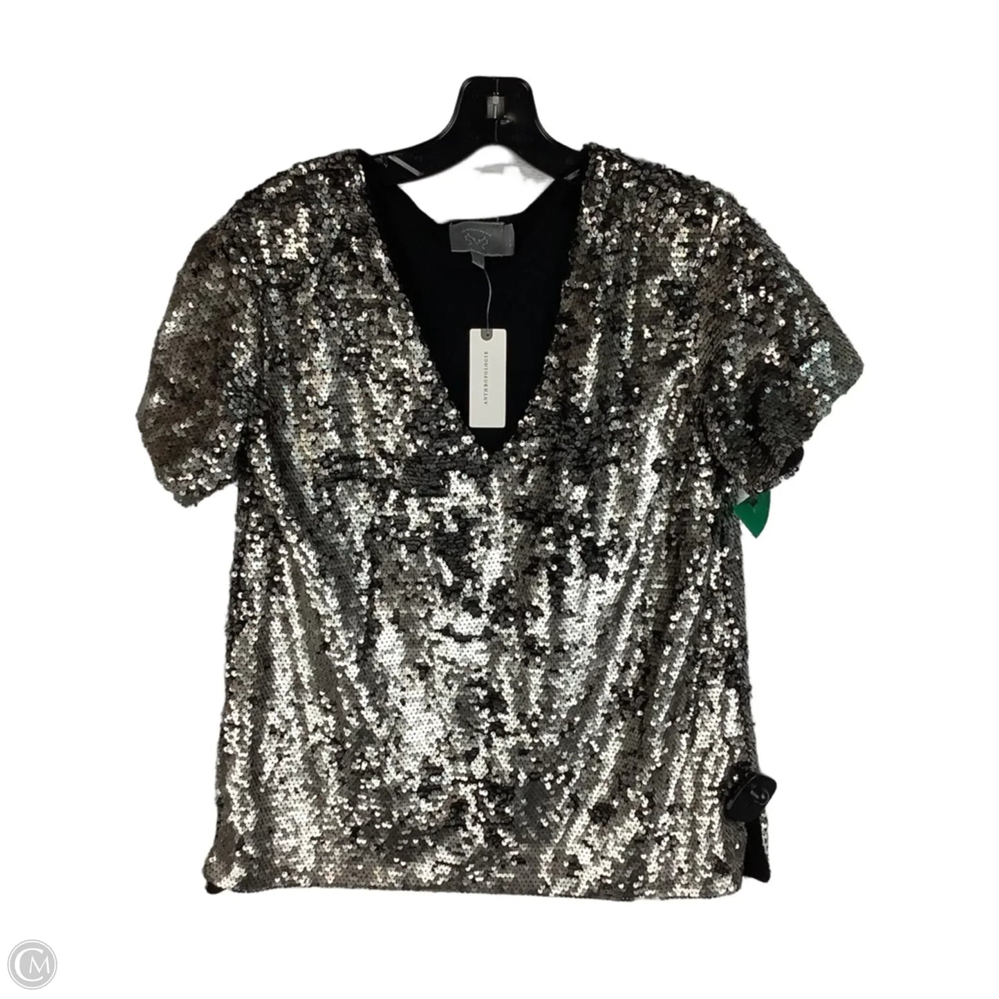 Top Short Sleeve By Anthropologie In Silver, Size: S