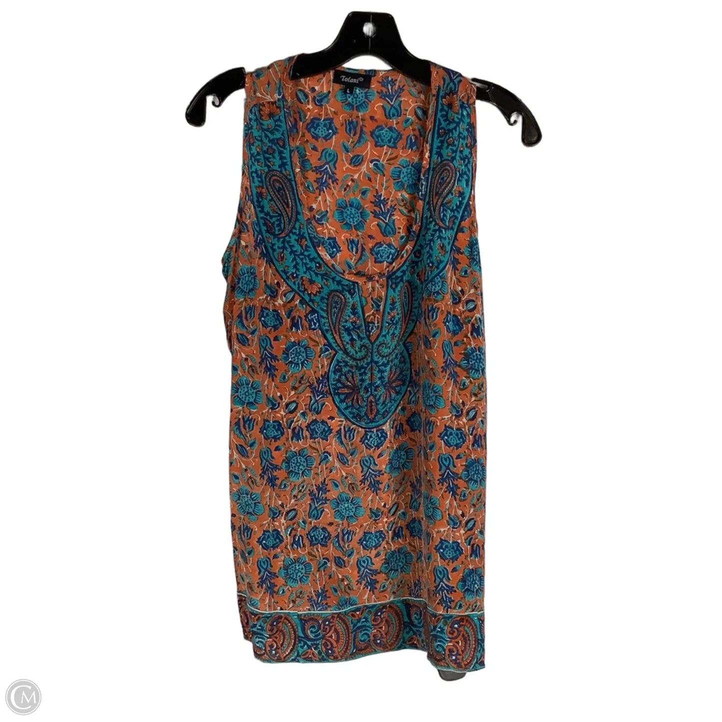 Top Sleeveless By Tolani In Blue & Orange, Size: L 100% Silk