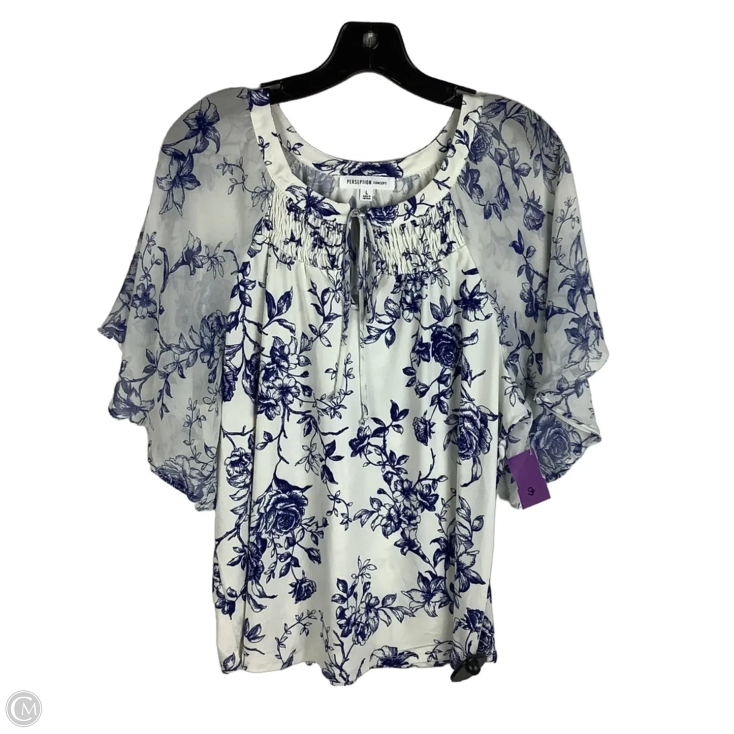 Top Short Sleeve By Perceptions In Blue, Size: L