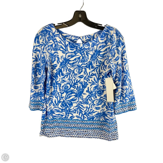 Top Long Sleeve Designer By Lilly Pulitzer In Blue & White, Size: S
