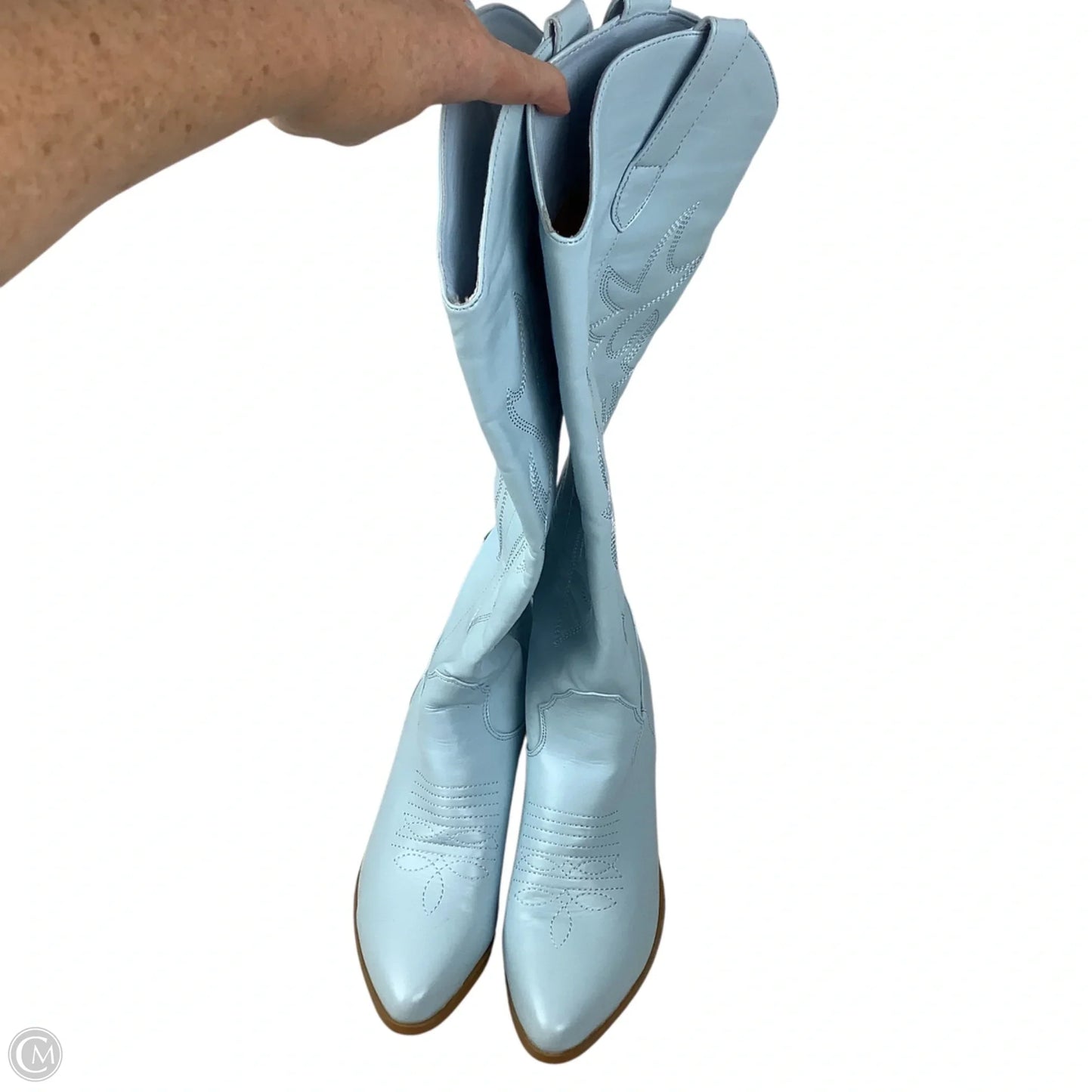 Boots Mid-calf Heels By Clothes Mentor In Blue, Size: 9