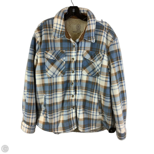 Jacket Faux Fur & Sherpa By Sage In Plaid Pattern, Size: L