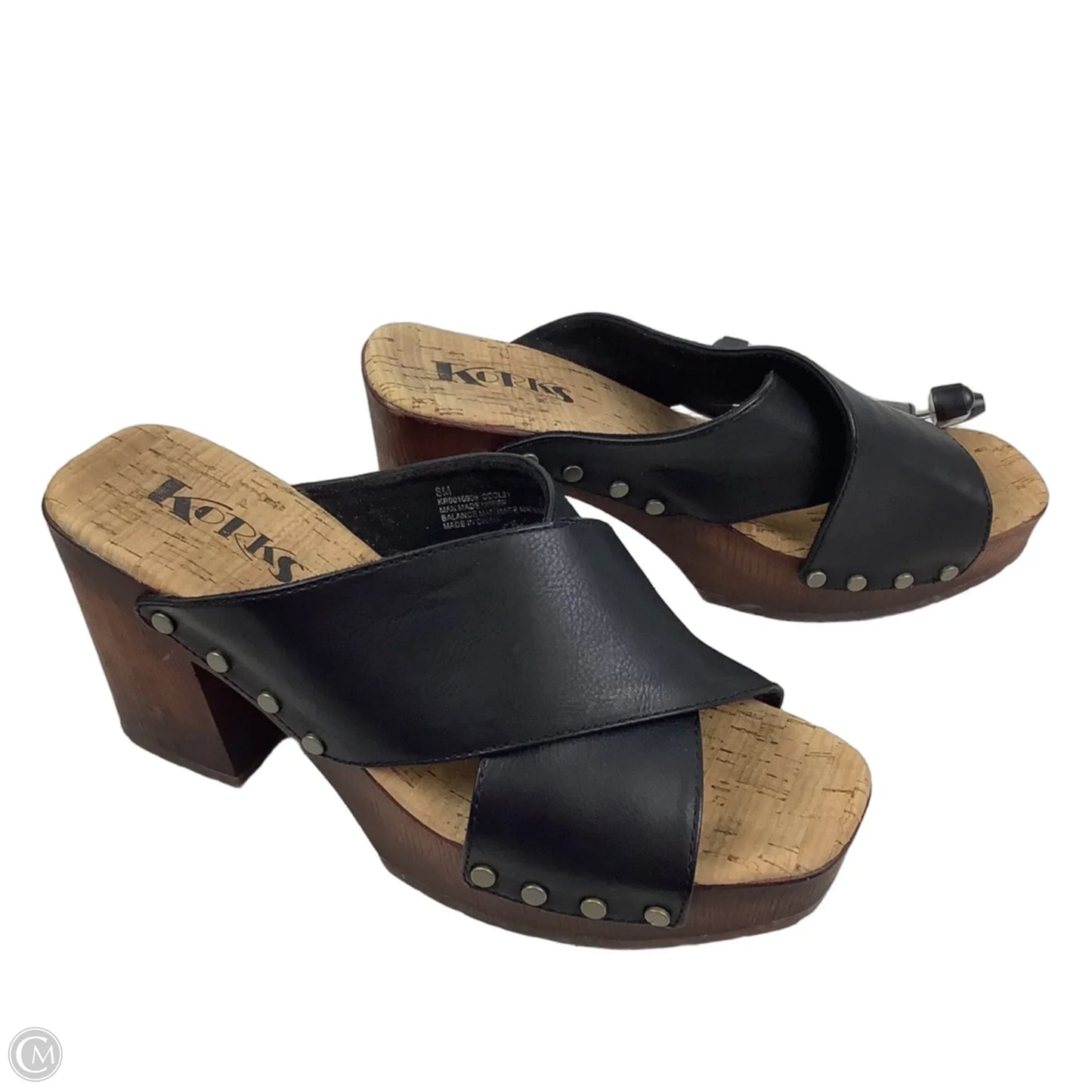 Sandals Heels Block By Korks In Black & Brown, Size: 8