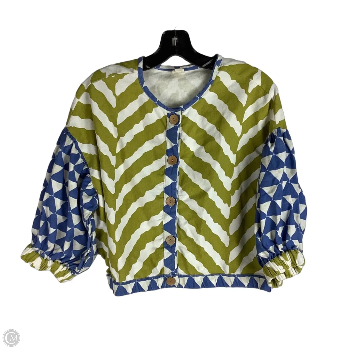 Blouse 3/4 Sleeve By Ivy Jane In Blue & Green, Size: S/M