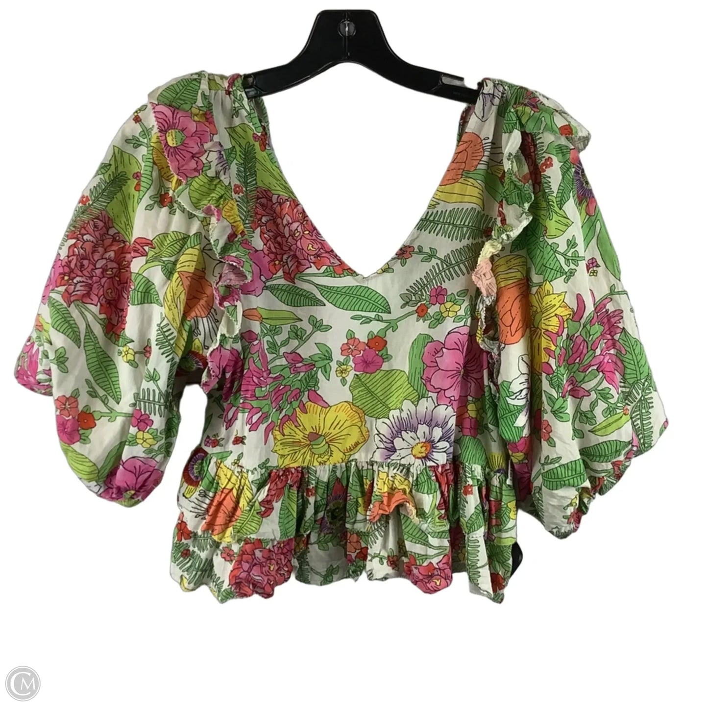 Top Short Sleeve By Cmc In Floral Print, Size: Xs 100% COTTON