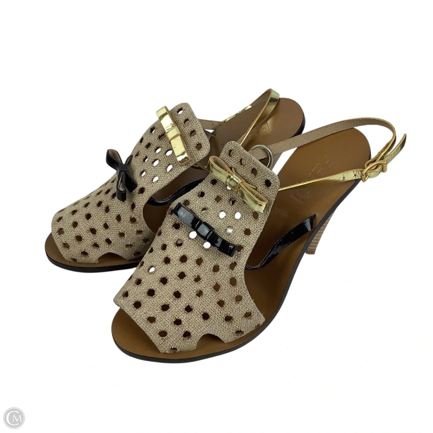 Shoes Luxury Designer By Fendi In Black & Tan, Size: 37.5