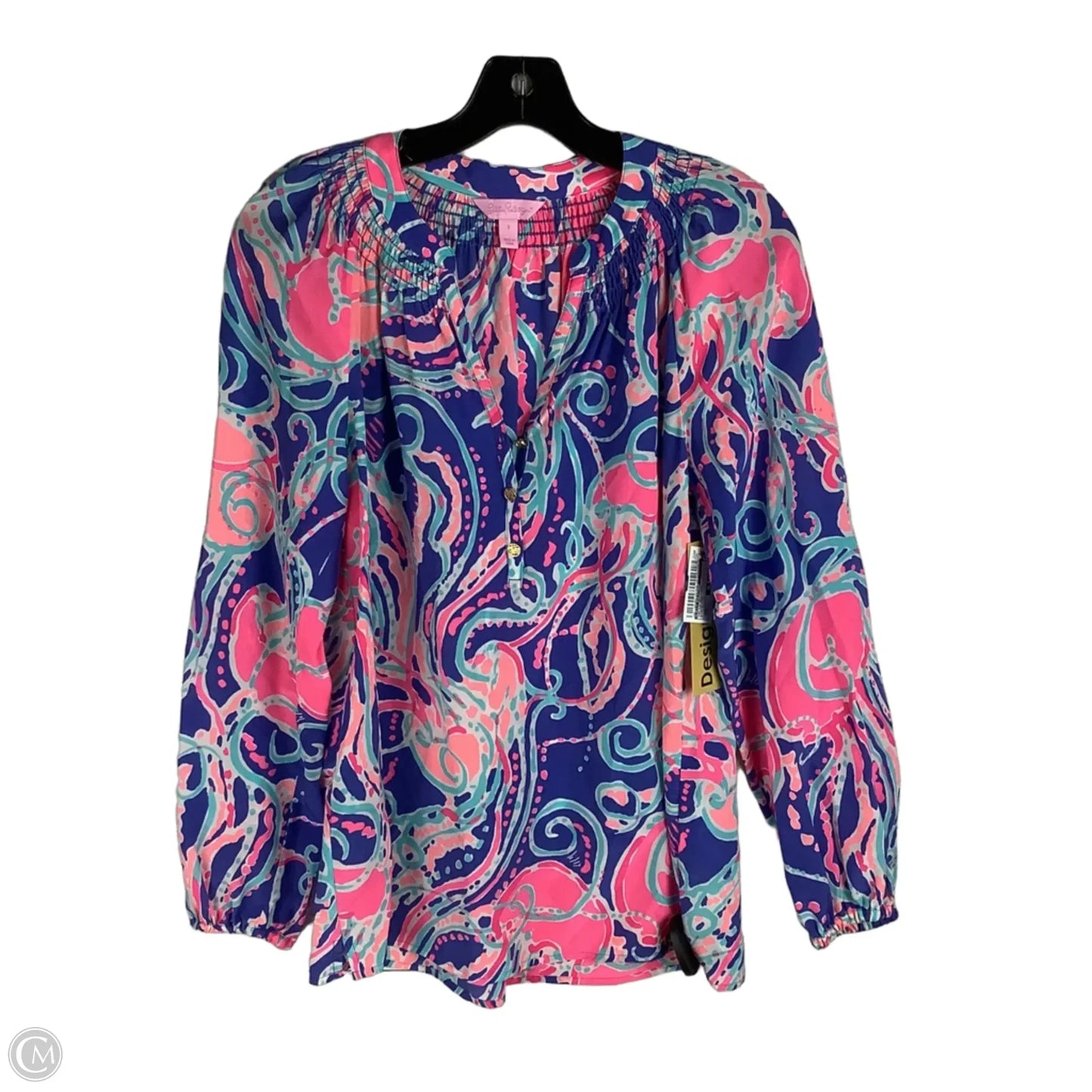 Top Long Sleeve Designer By Lilly Pulitzer In Blue & Pink, Size: S