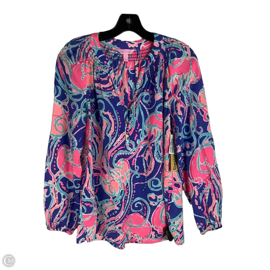Top Long Sleeve Designer By Lilly Pulitzer In Blue & Pink, Size: S