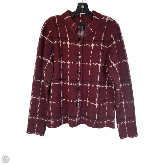 Sweater Cardigan By Adrienne Vittadini In Red & White, Size: Xl