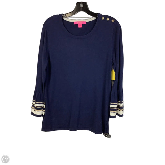 Top Long Sleeve Designer By Lilly Pulitzer In Blue & White, Size: L
