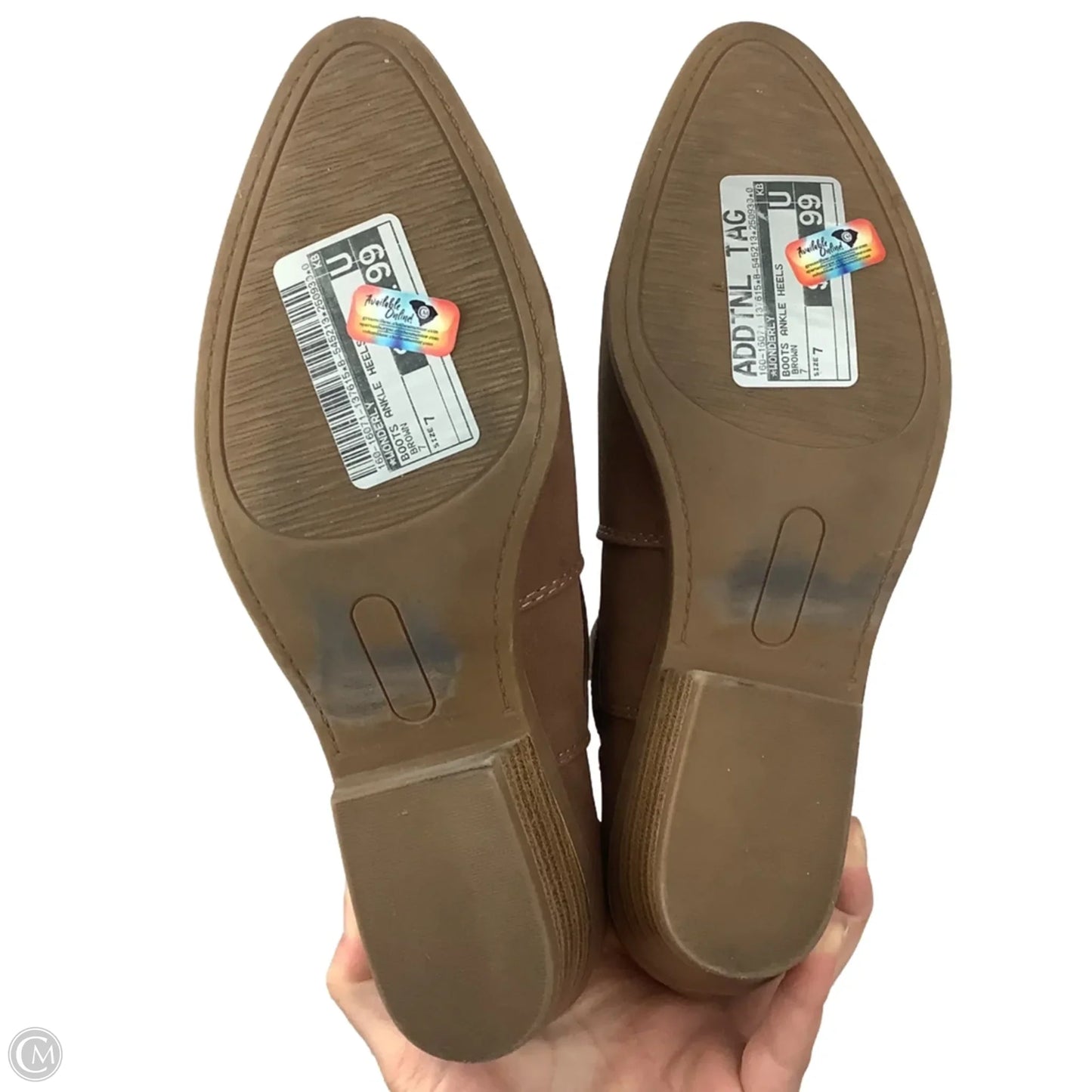 Boots Ankle Heels By Wonderly In Brown, Size: 7