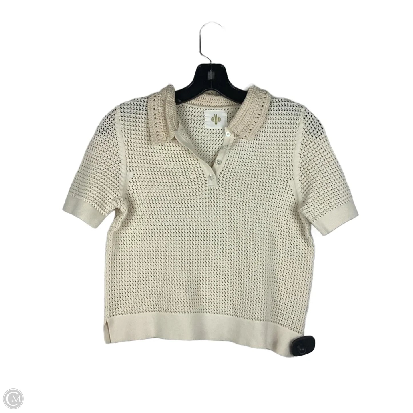 Sweater Short Sleeve By Hwr In Cream, Size: Xs