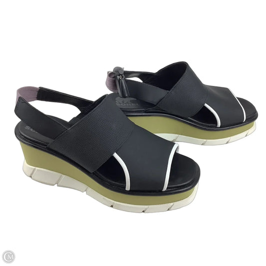 Sandals Heels Platform By Sorel In Black & Green, Size: 8
