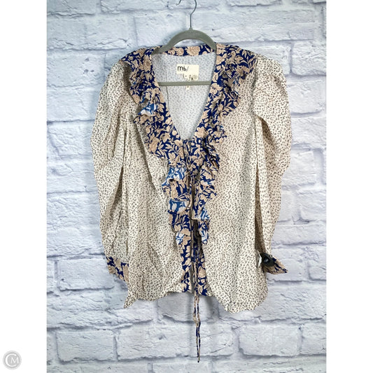 Blouse Long Sleeve By Ted Baker In Blue & Cream, Size: S