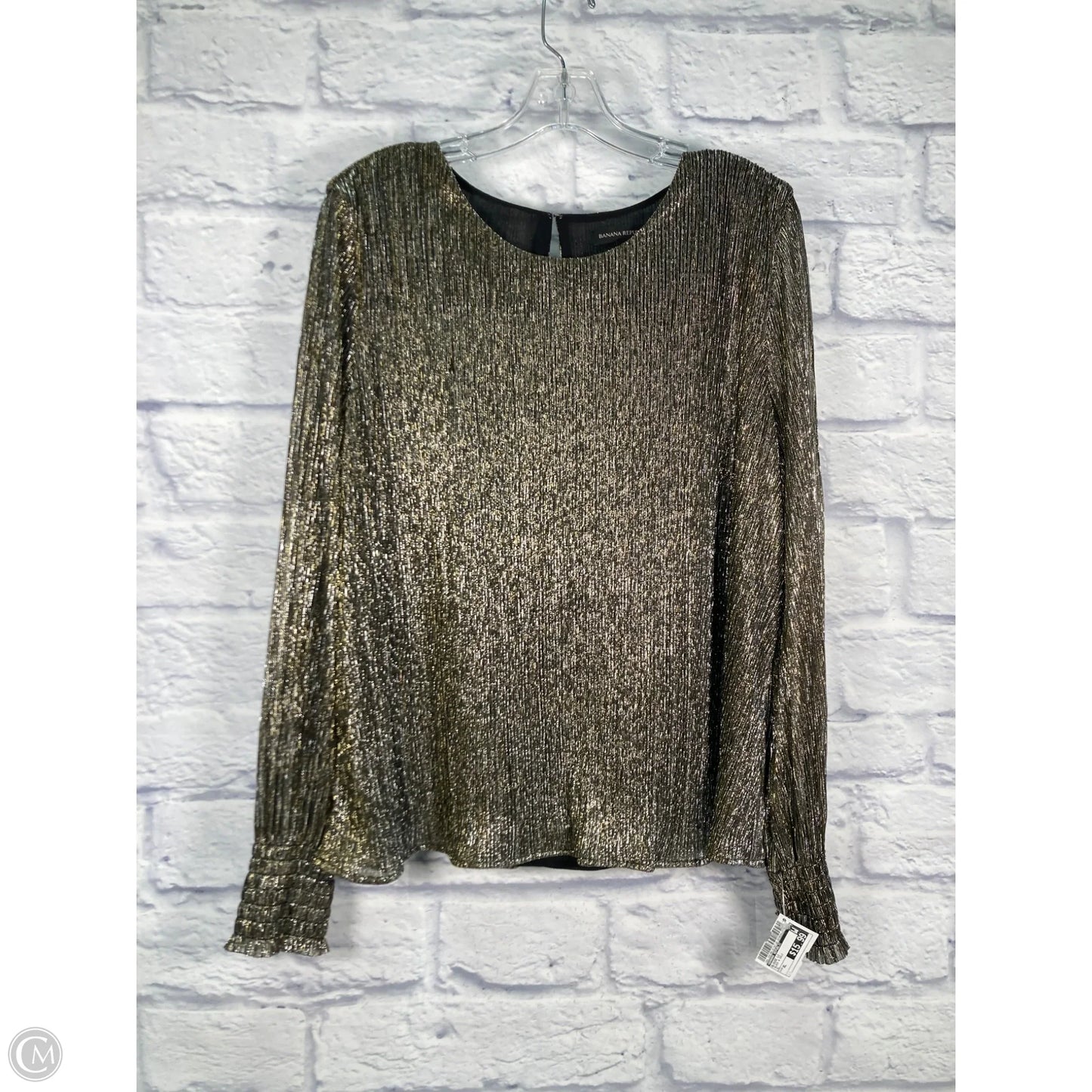 Blouse Long Sleeve By Banana Republic In Black & Gold, Size: Xl