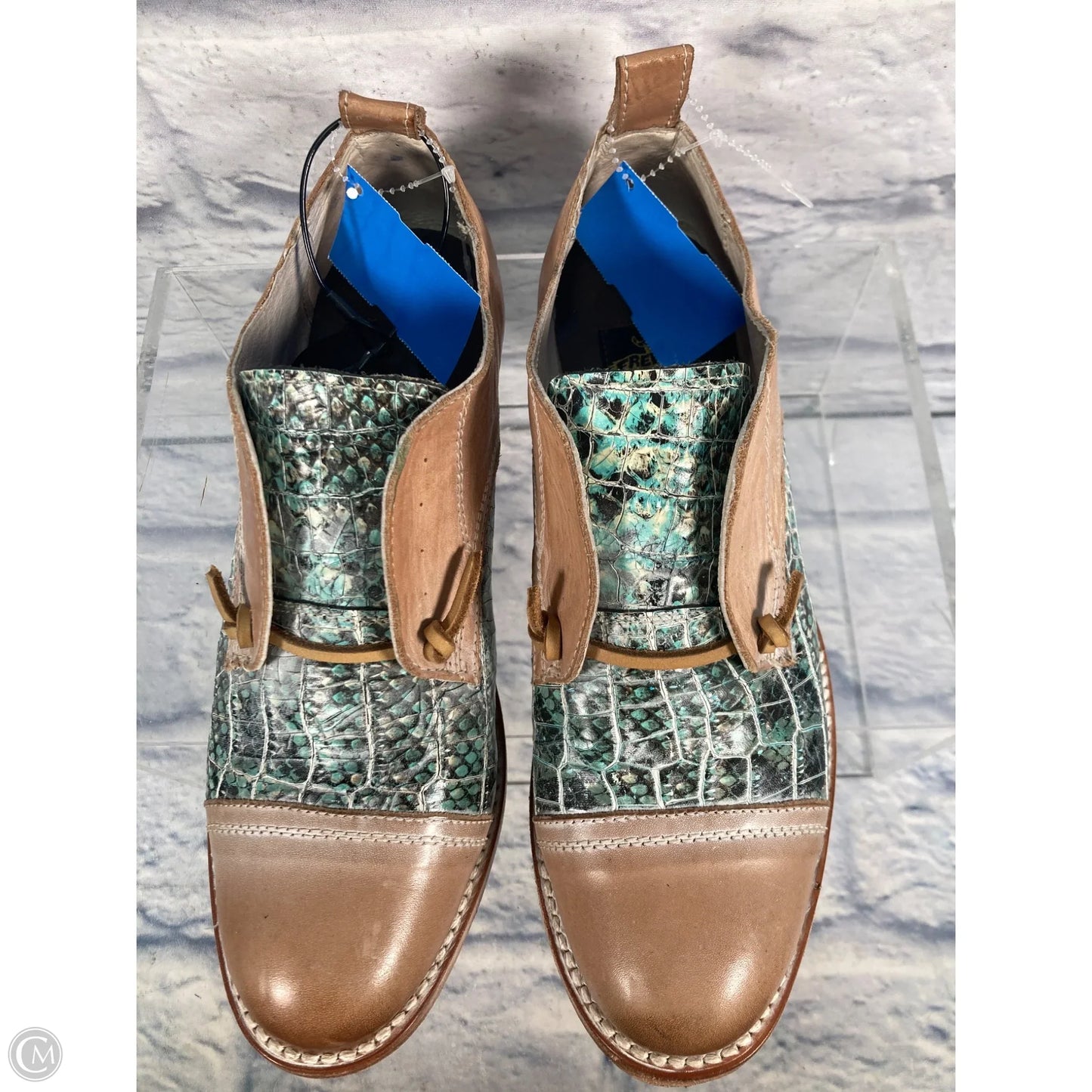 Shoes Heels Block By Freebird In Green & Tan, Size: 8