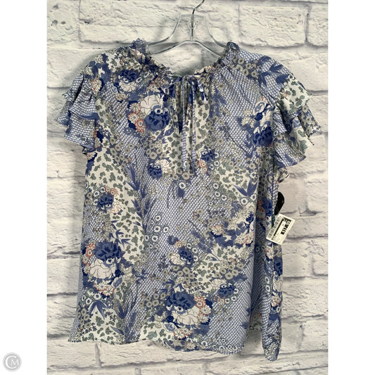 Blouse Short Sleeve By Joie In Blue & Cream, Size: L