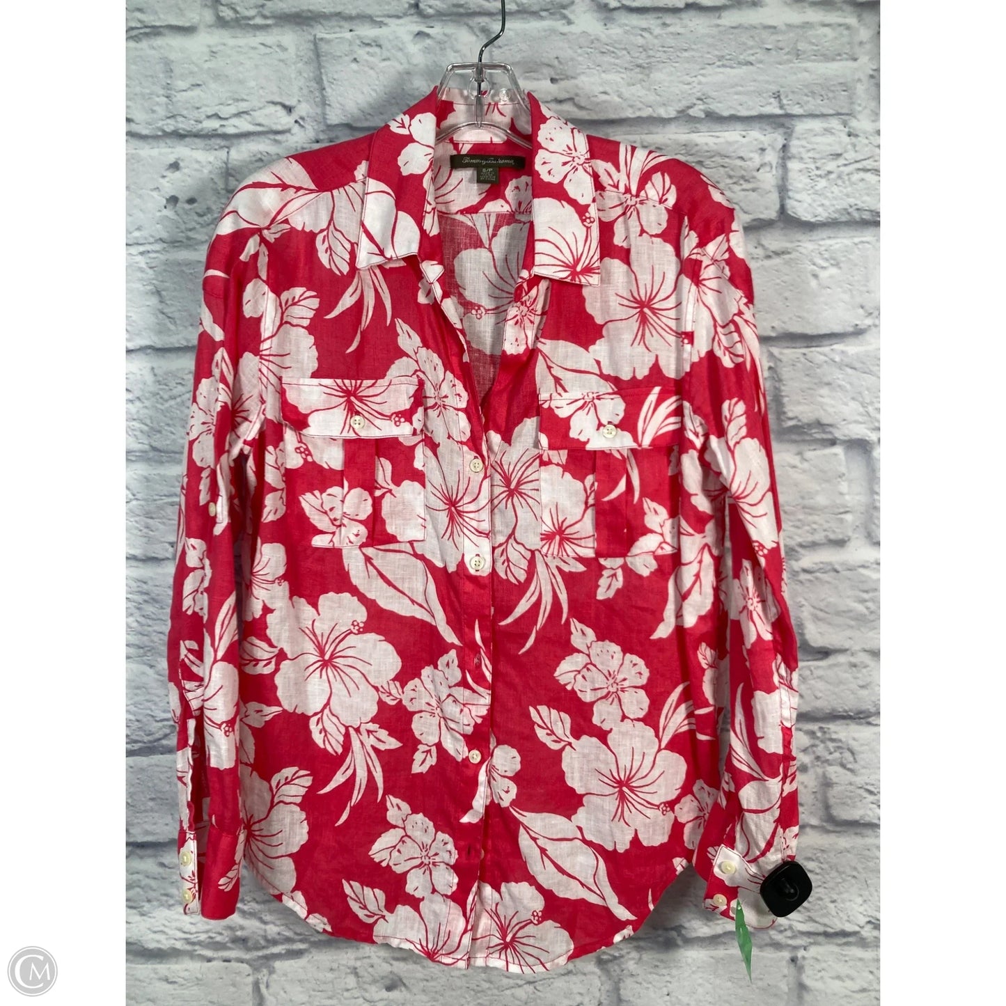 Top Long Sleeve By Tommy Bahama In Pink & White, Size: S
