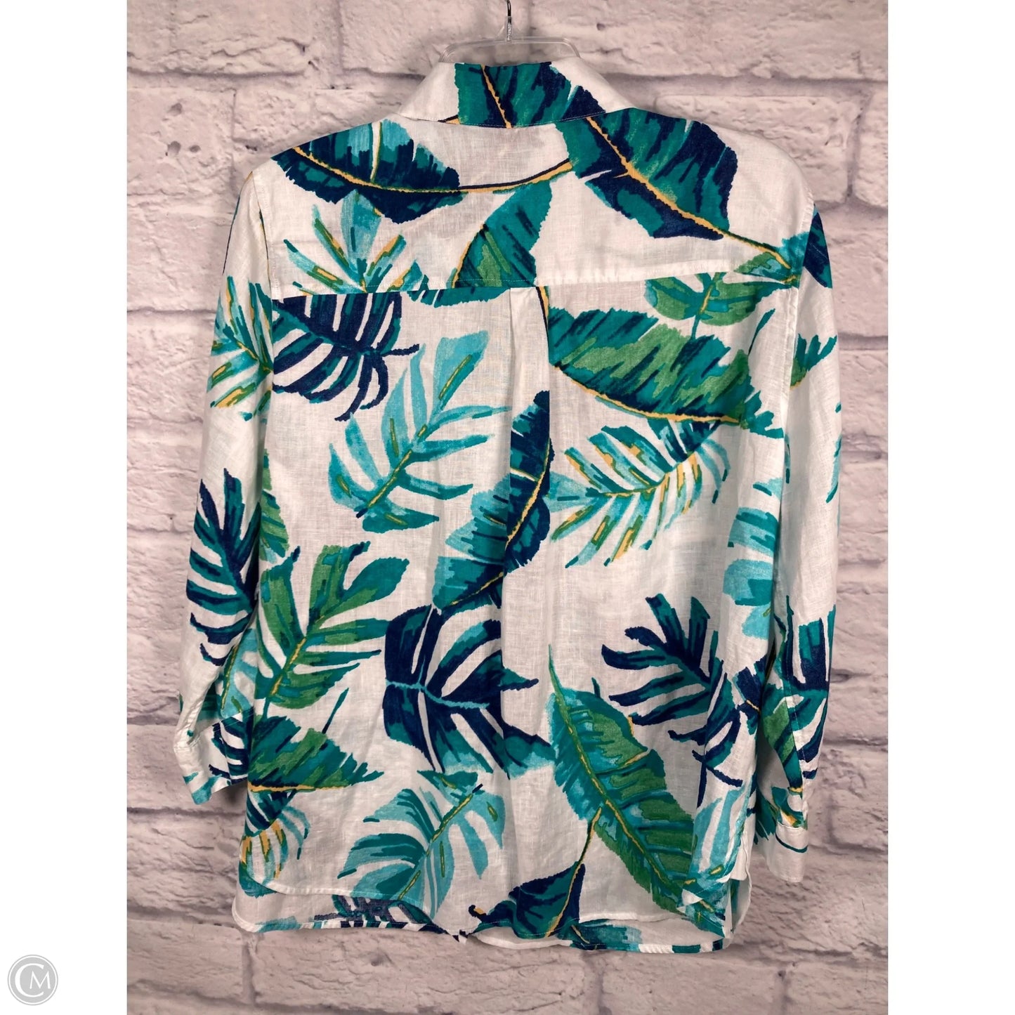 Top Long Sleeve By Chicos In Blue & White, Size: L