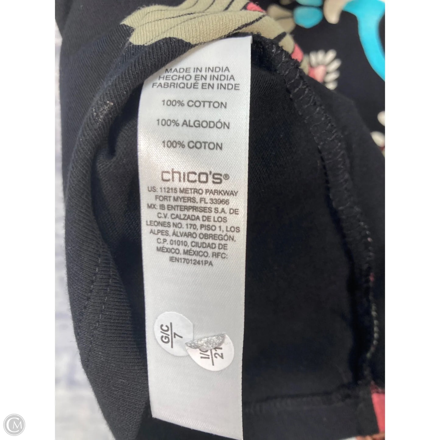 Top Short Sleeve By Chicos In Black & Blue, Size: Xl