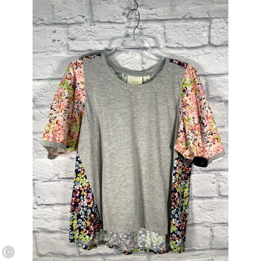 Top Short Sleeve By Maeve In Grey & Pink, Size: L