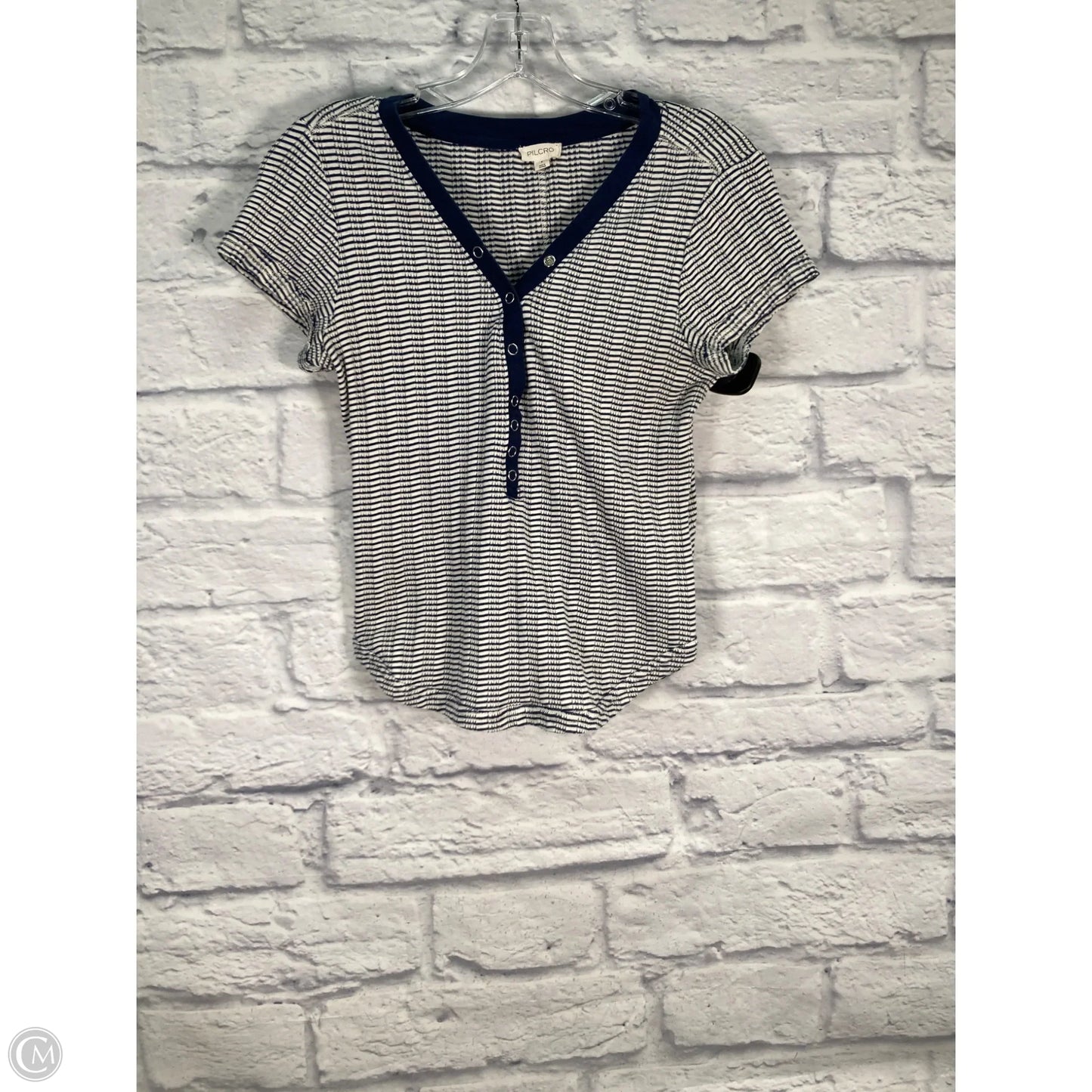 Top Short Sleeve By Pilcro In Blue & White, Size: S