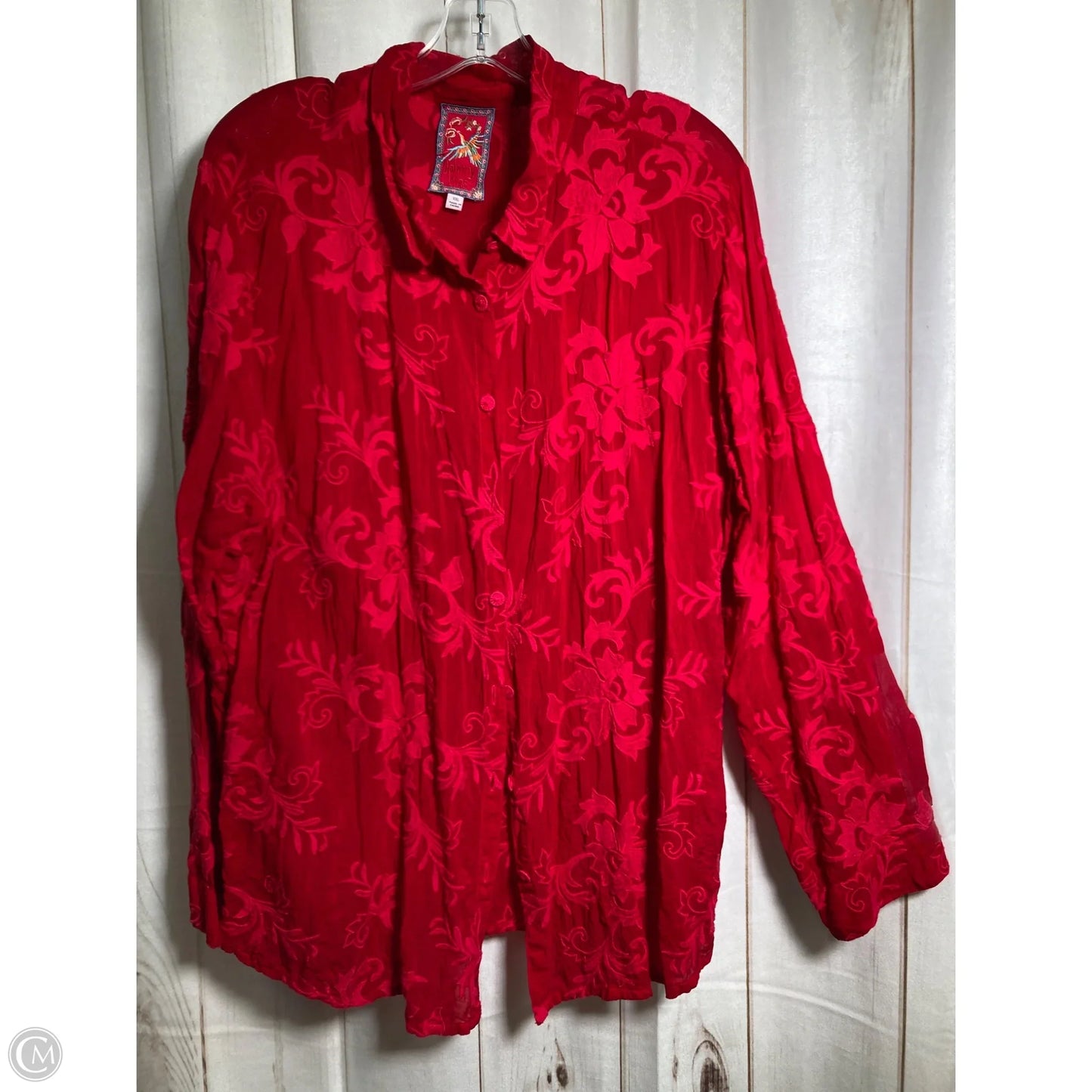 Blouse Long Sleeve By Johnny Was In Red, Size: Xxl