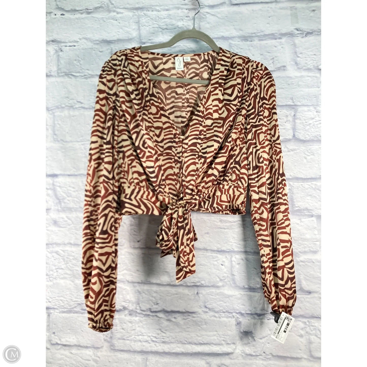 Blouse Long Sleeve By Joie In Brown & Cream, Size: S