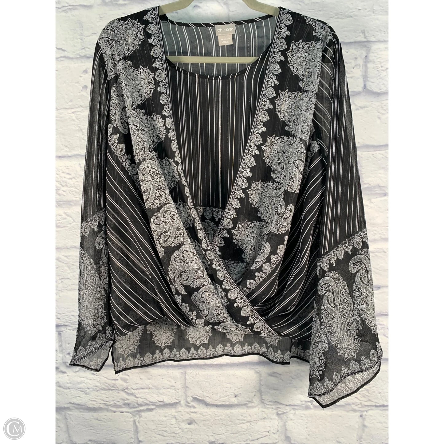 Blouse 3/4 Sleeve By Chicos In Black & White, Size: M