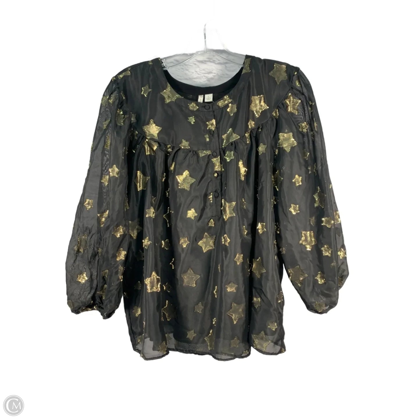 Tunic 3/4 Sleeve By Cato In Black & Gold, Size: L