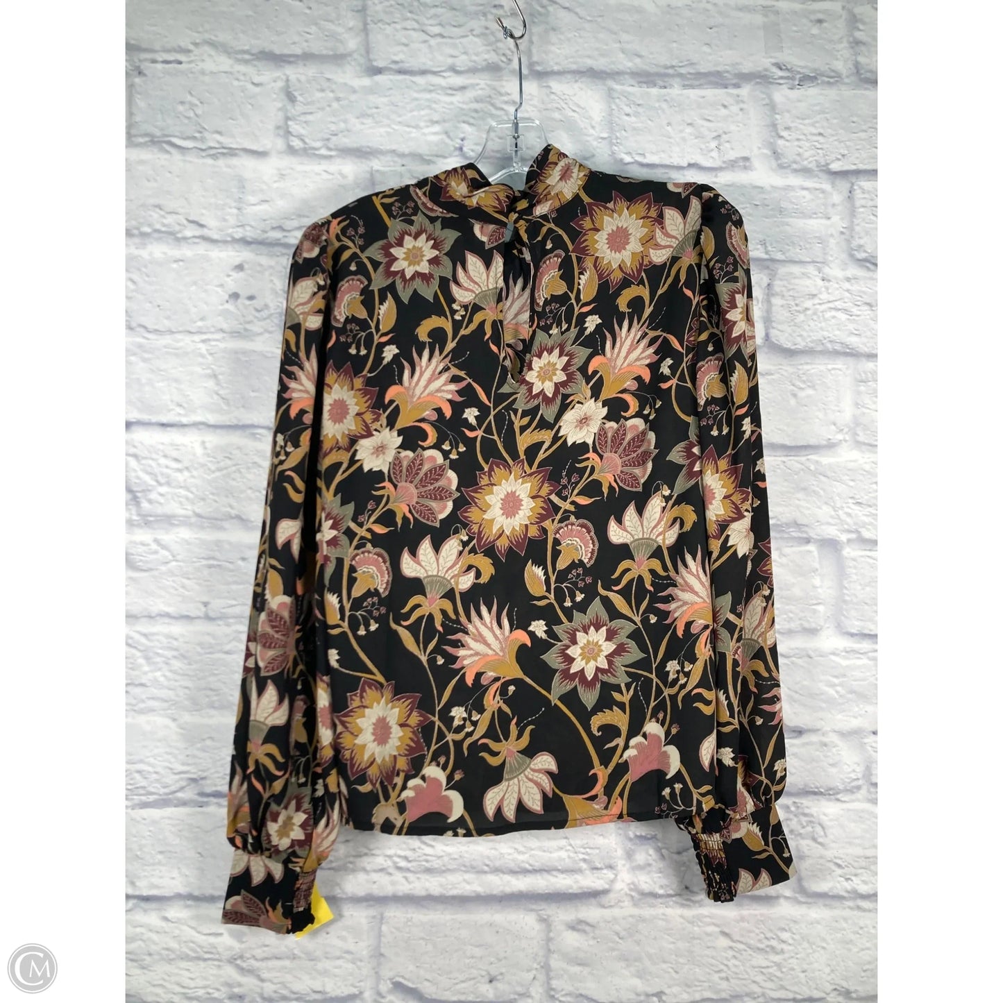 Blouse Long Sleeve By Evereve In Black & Yellow, Size: S