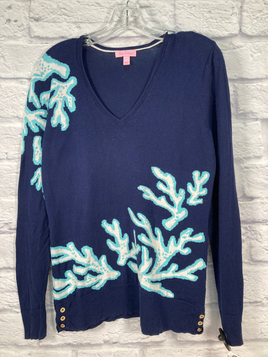 Top Long Sleeve Designer By Lilly Pulitzer In Blue & White, Size: L