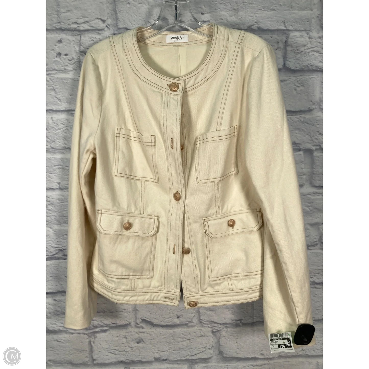 Jacket Denim By Clothes Mentor In Cream Denim, Size: L