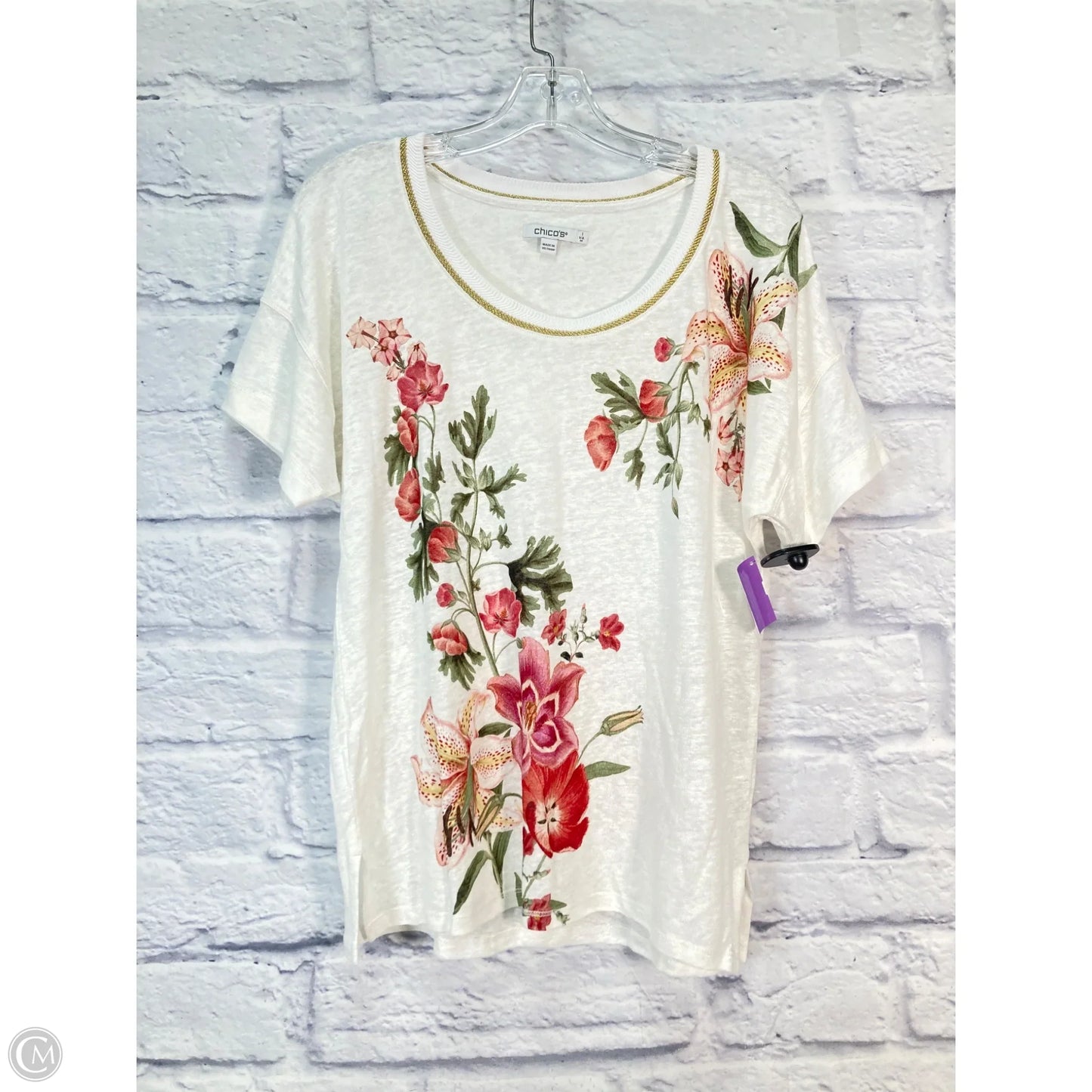 Top Short Sleeve By Chicos In White, Size: M