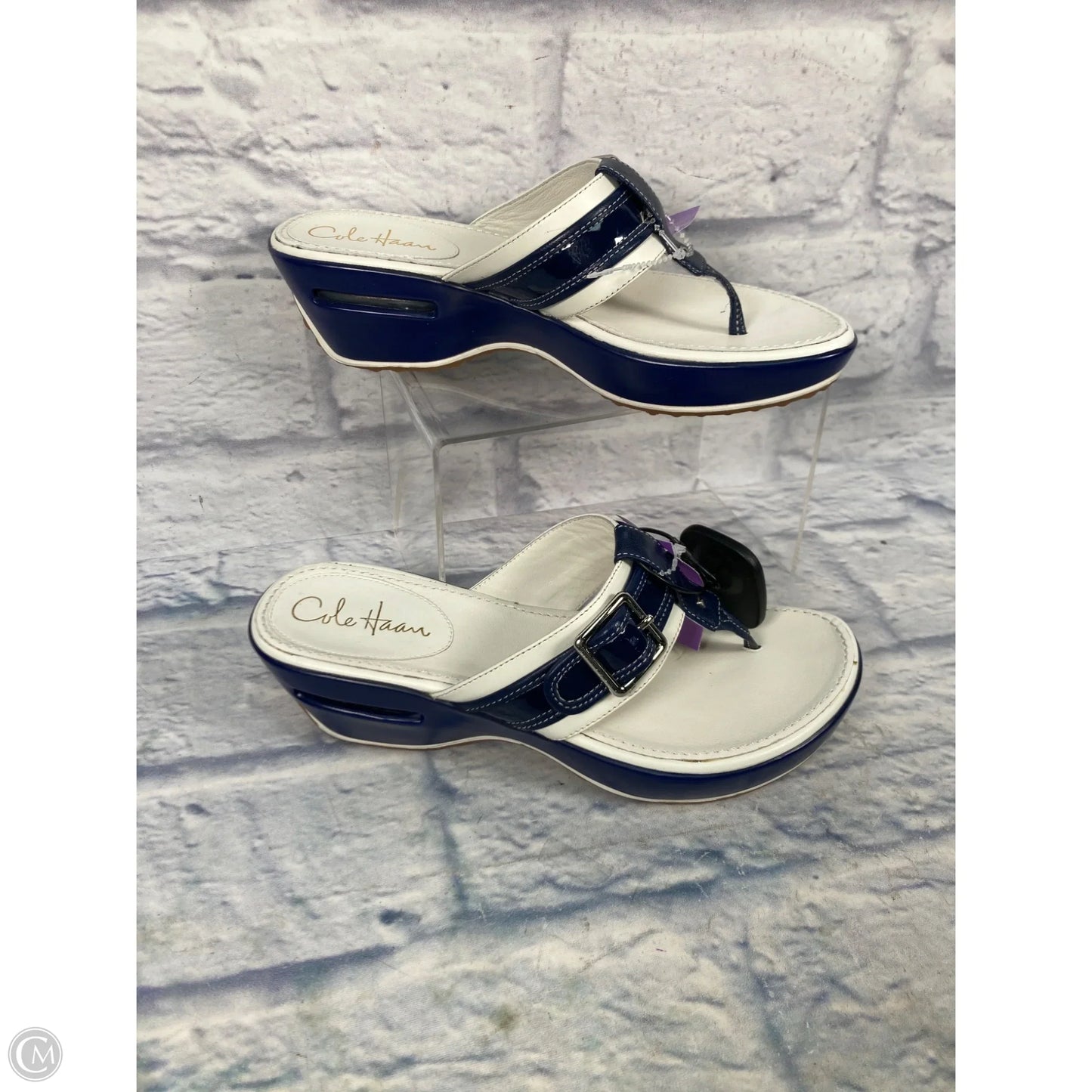 Sandals Heels Wedge By Cole-haan In Blue & White, Size: 7