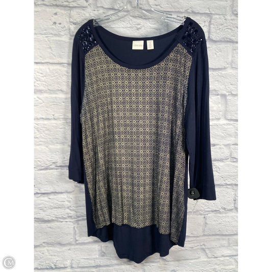 Top 3/4 Sleeve By Chicos In Blue & Brown, Size: L