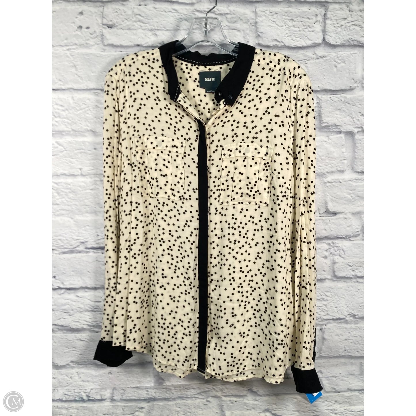Blouse Long Sleeve By Maeve In Polkadot Pattern, Size: M