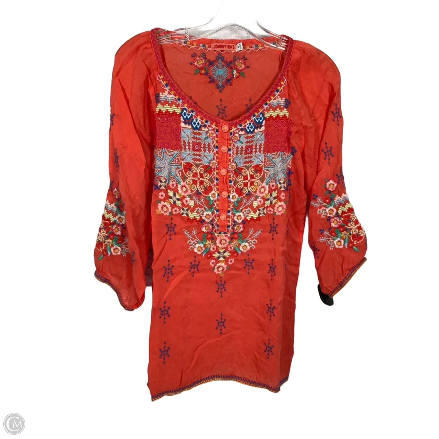 Blouse 3/4 Sleeve By Johnny Was In Orange, Size: Xs
