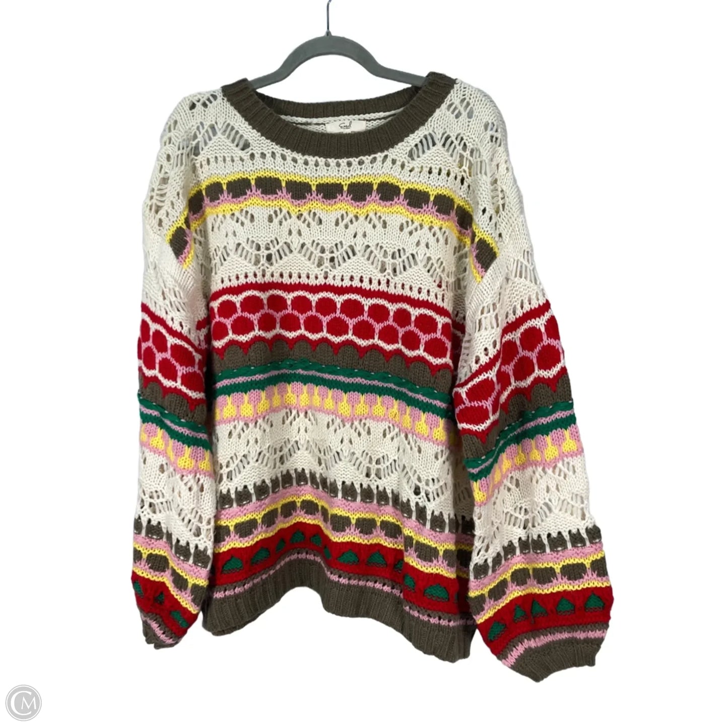 Sweater By Easel In Brown & Cream, Size: L