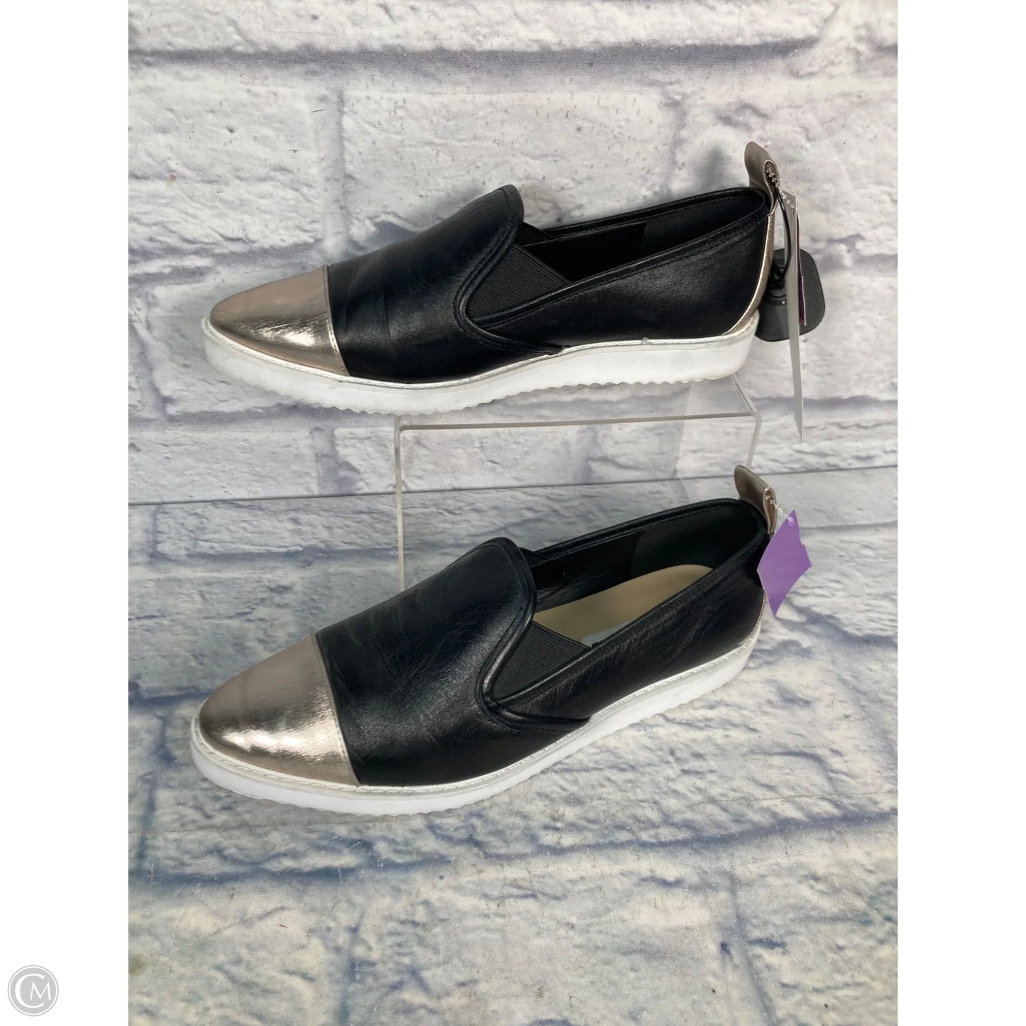 Shoes Designer By Karl Lagerfeld In Black & Silver, Size: 9