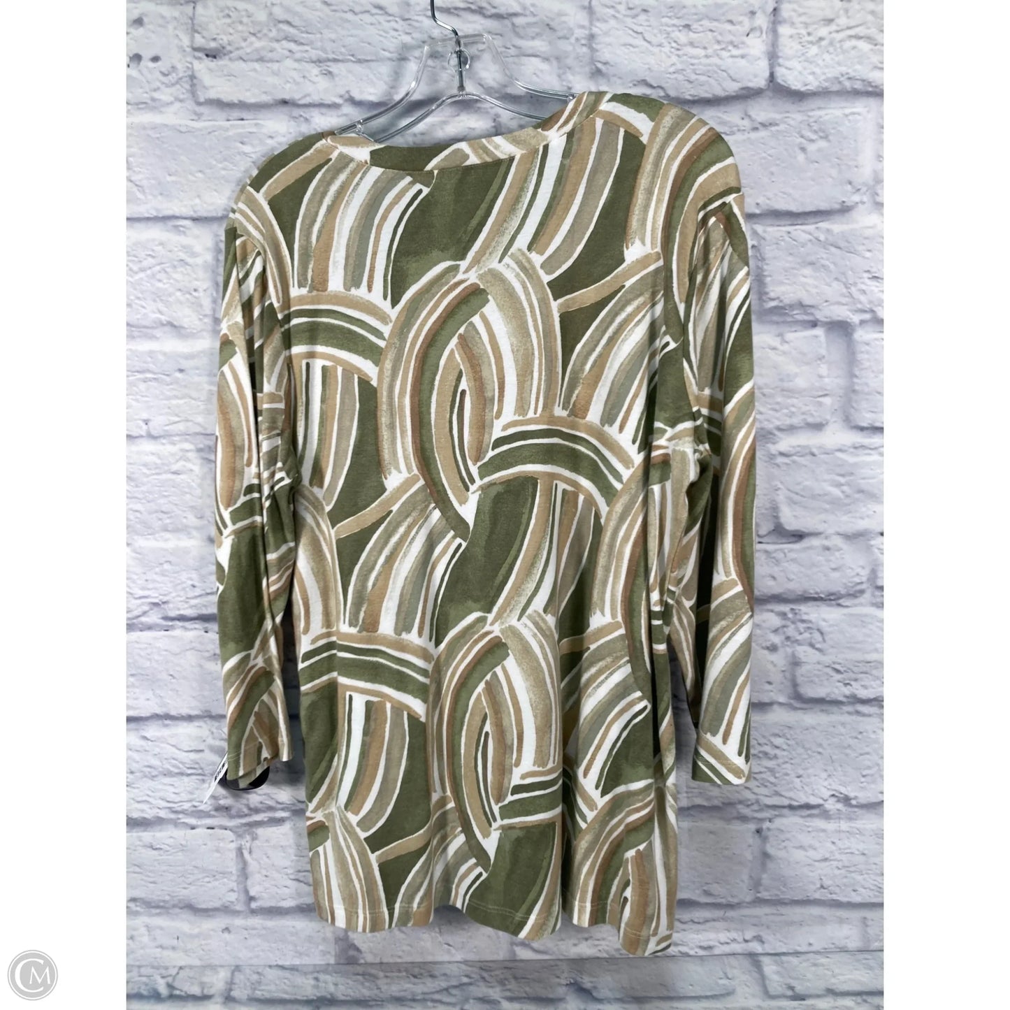 Top 3/4 Sleeve By Chicos In Cream & Green, Size: Xl