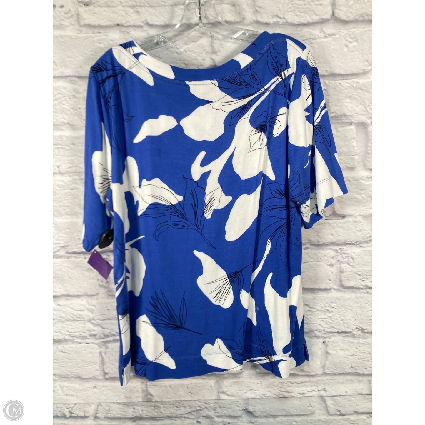 Top Short Sleeve By Chicos In Blue & White, Size: Xl