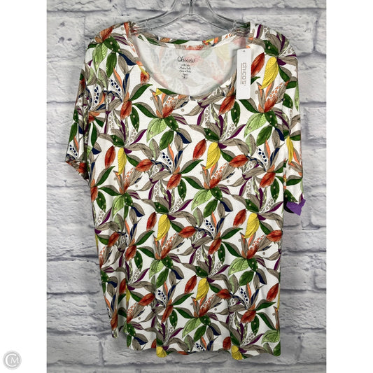 Top Short Sleeve By Chicos In Green & White, Size: Xl